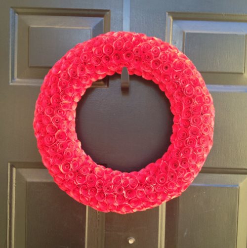 red valentine paper craft wreath
